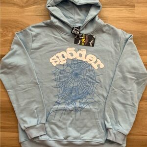 Spyder Light Blue Hoodie with Silver Rhinestones and classic web